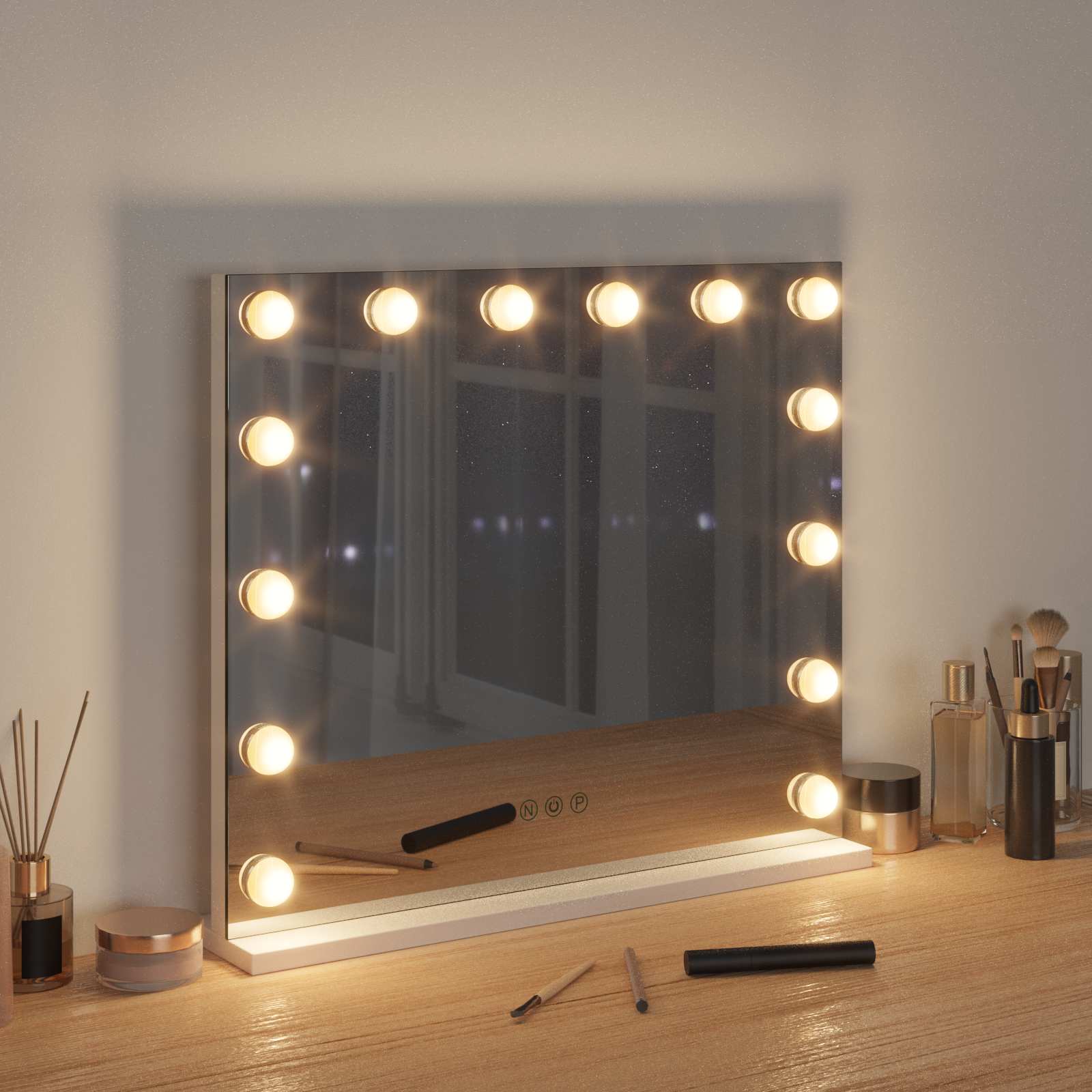 Led Make-Up Spiegel Wit 50 X 10 X 44 Cm Glas En Staal