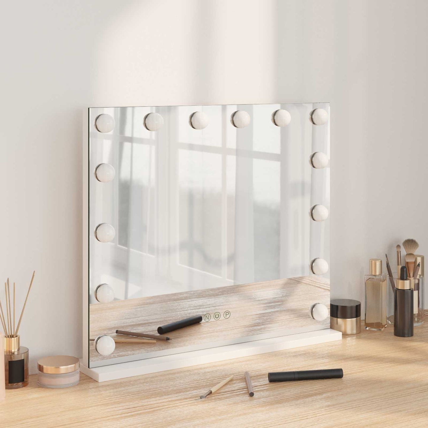 Led Make-Up Spiegel Wit 50 X 10 X 44 Cm Glas En Staal