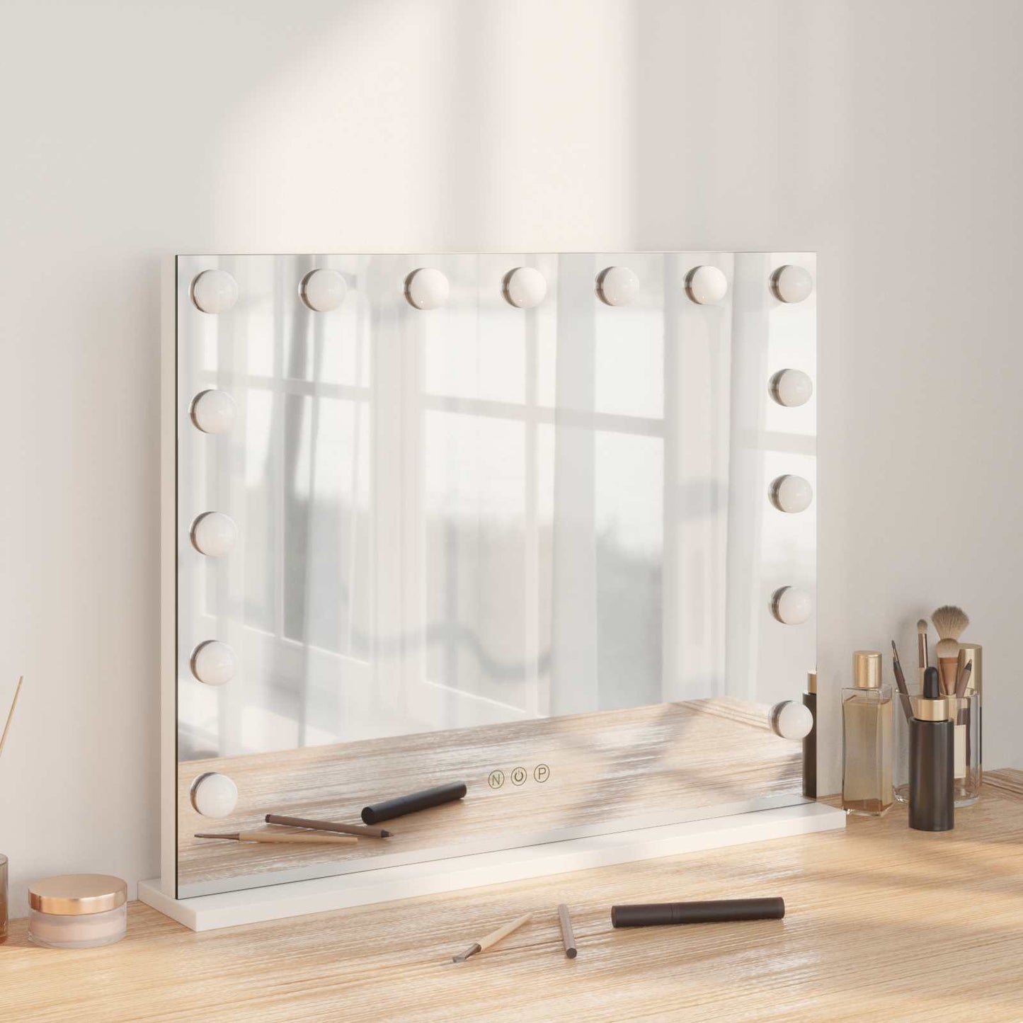 Led Make-Up Spiegel Wit 50 X 10 X 44 Cm Glas En Staal