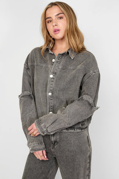 Gimme Grey & Pink Denim Jacket Set for All Fits