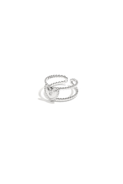 Adjustable double ring with heart