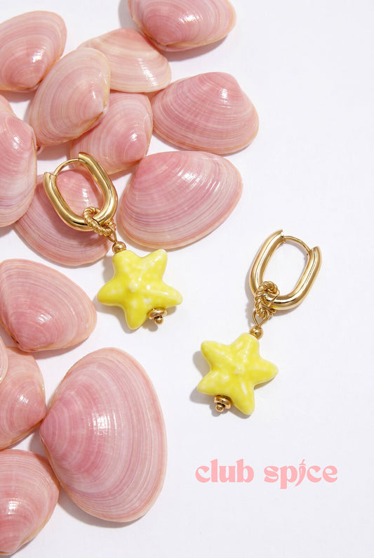 Squoval earrings with colored star pendant