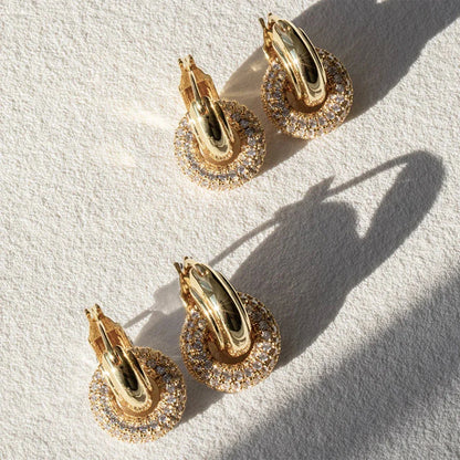 Punk Circle Pendant Shiny Rhinestone Stainless Steel Drop Earrings Bilayer Oval Round Rust Proof Party Zircon Huggie Jewelry New-3