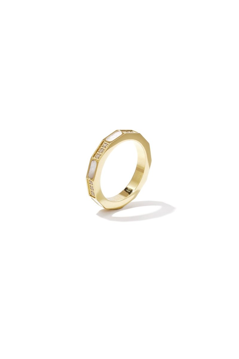 Angular ring with stones and mother - of - pearl detail - Velaris Femme
