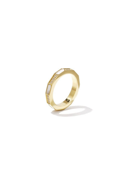 Angular ring with stones and mother - of - pearl detail - Velaris Femme