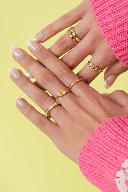Angular ring with stones and mother - of - pearl detail - Velaris Femme