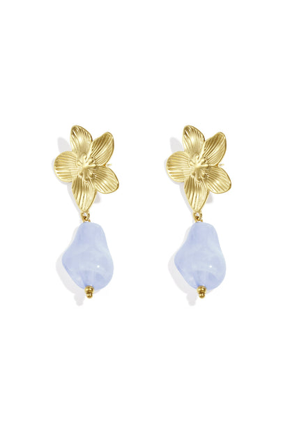 Flower earrings with organic bead