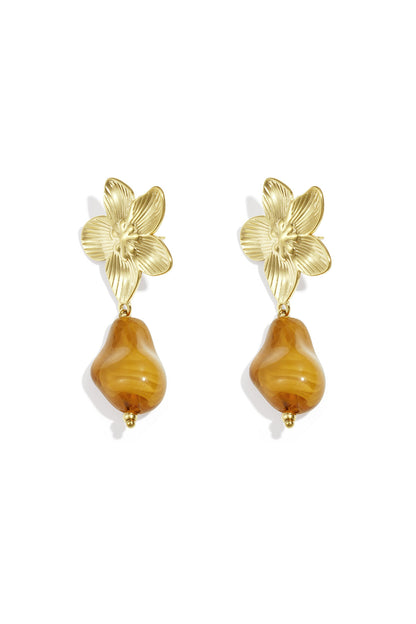 Flower earrings with organic bead