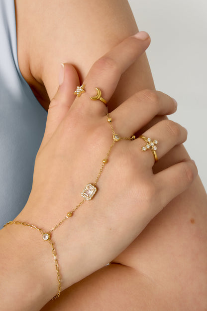 Elegant Rhinestone Hand Chain in Silver & Gold