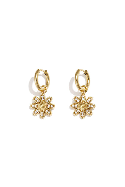 Elegant 14K Gold Plated Flower Drop Earrings for Everyday Wear