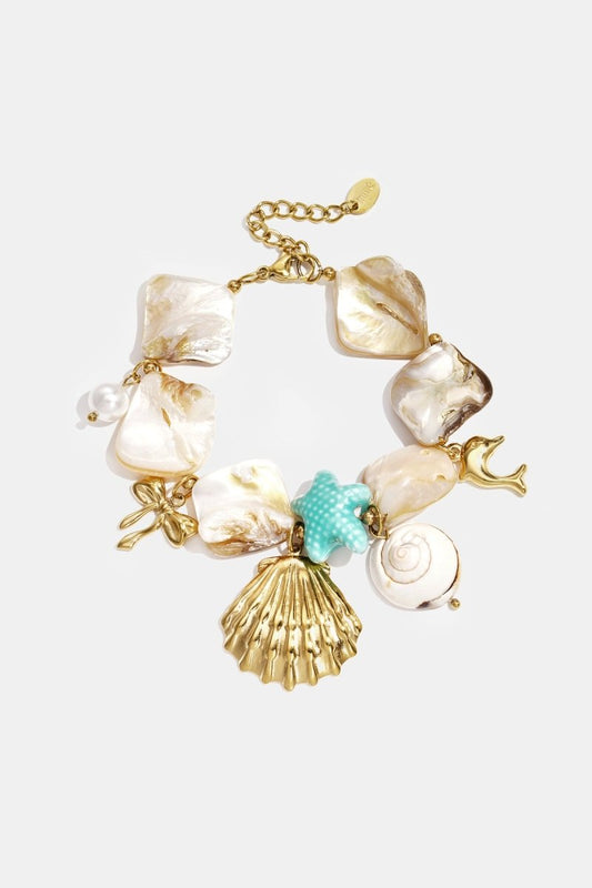 Bracelet with shells, sea charms, gold and blue beads - Velaris Femme