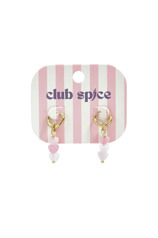 Small hoop earrings with 3 heart-shaped beads