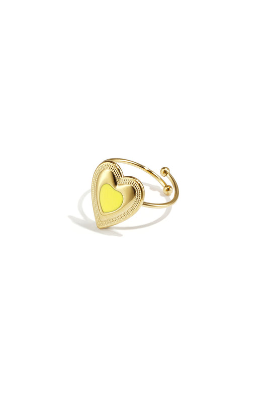 Adjustable statement ring with colored heart