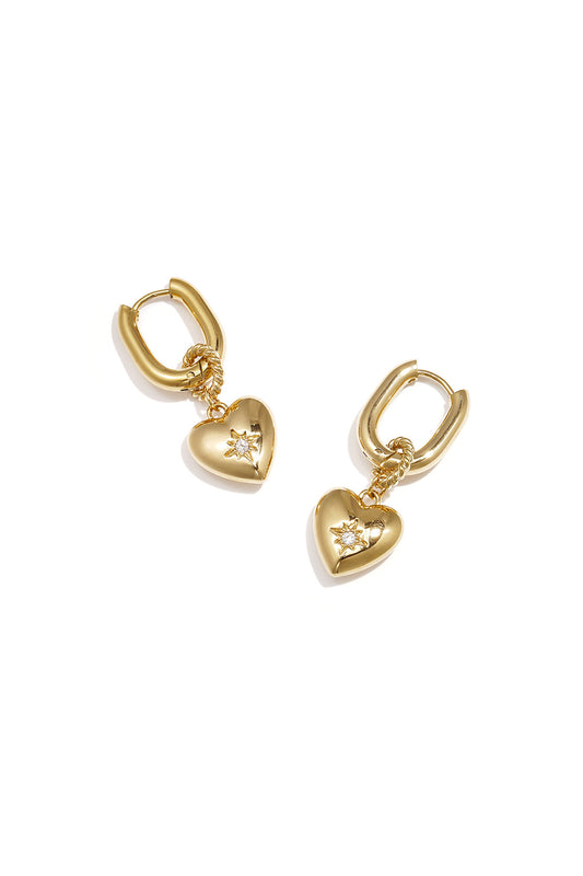 Squoval earrings with heart pendant and stone