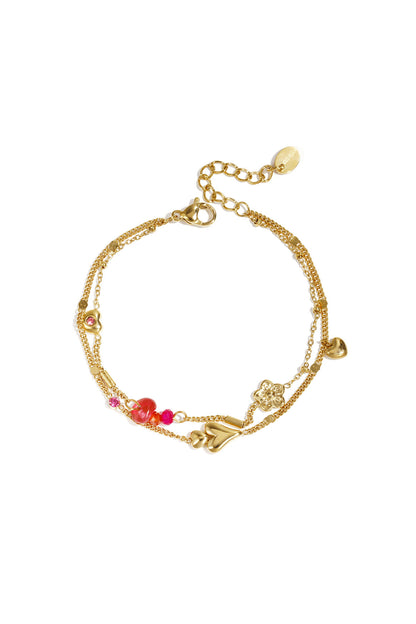 Bracelet with hearts flowers and beads