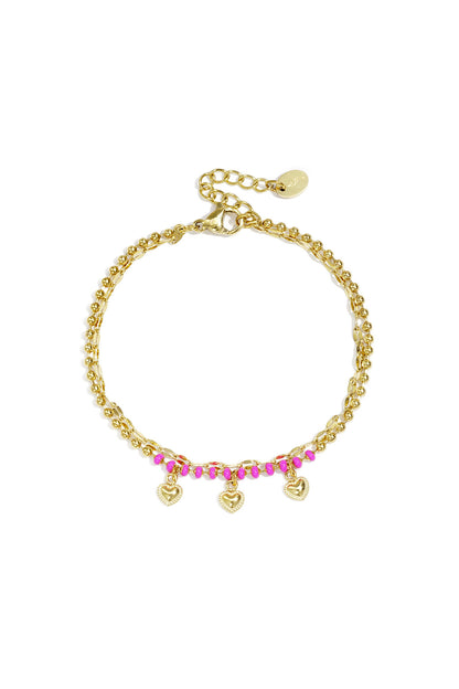 Double bracelet with beads and heart charms