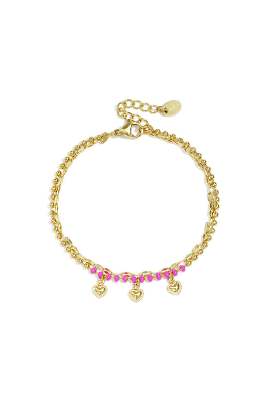 Double bracelet with beads and heart charms