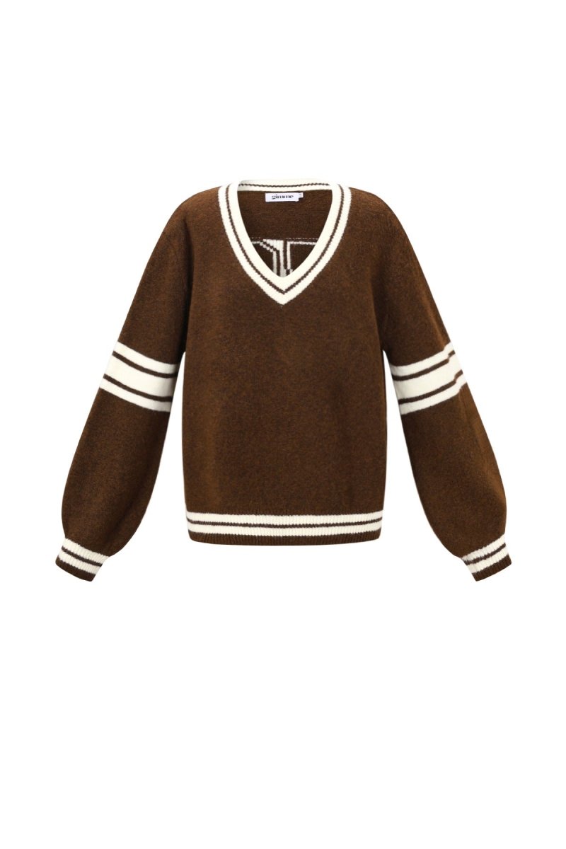 Contrast Stripe V - Neck Sweater - Velaris Femme