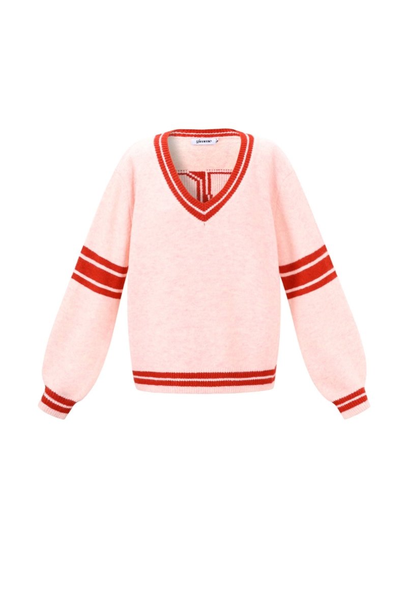 Contrast Stripe V - Neck Sweater - Velaris Femme