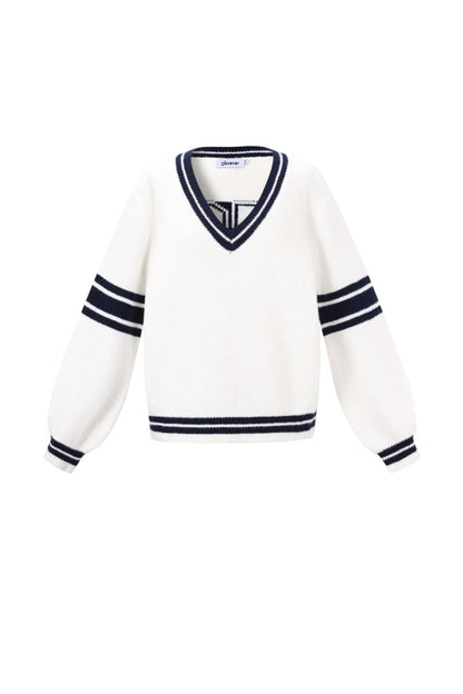 Contrast Stripe V - Neck Sweater - Velaris Femme