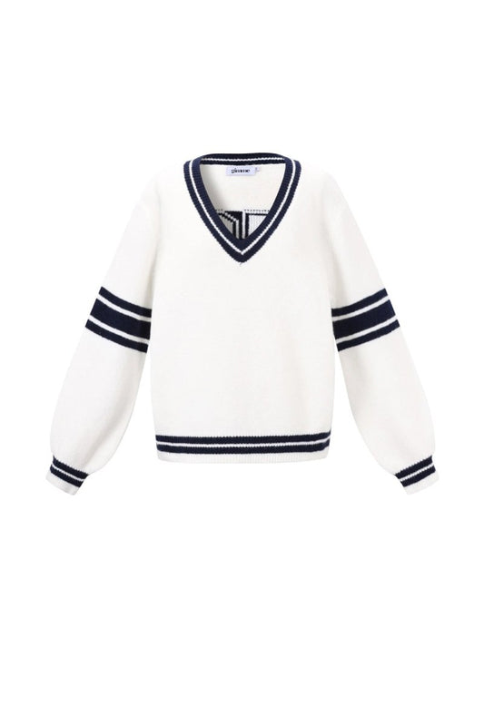 Contrast Stripe V - Neck Sweater - Velaris Femme
