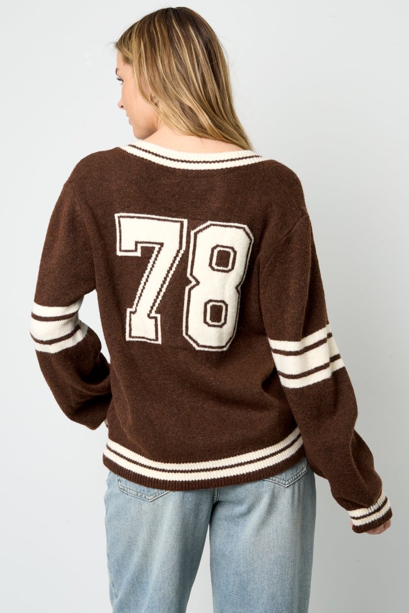 Contrast Stripe V - Neck Sweater - Velaris Femme