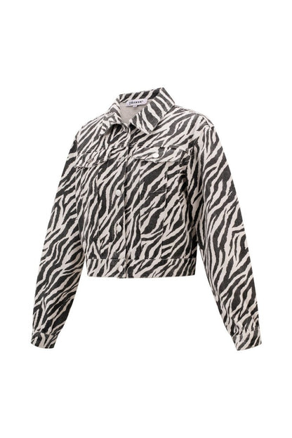 Cotton Denim Women's Jacket Street Elegant Specialty Animal Print - Velaris Femme
