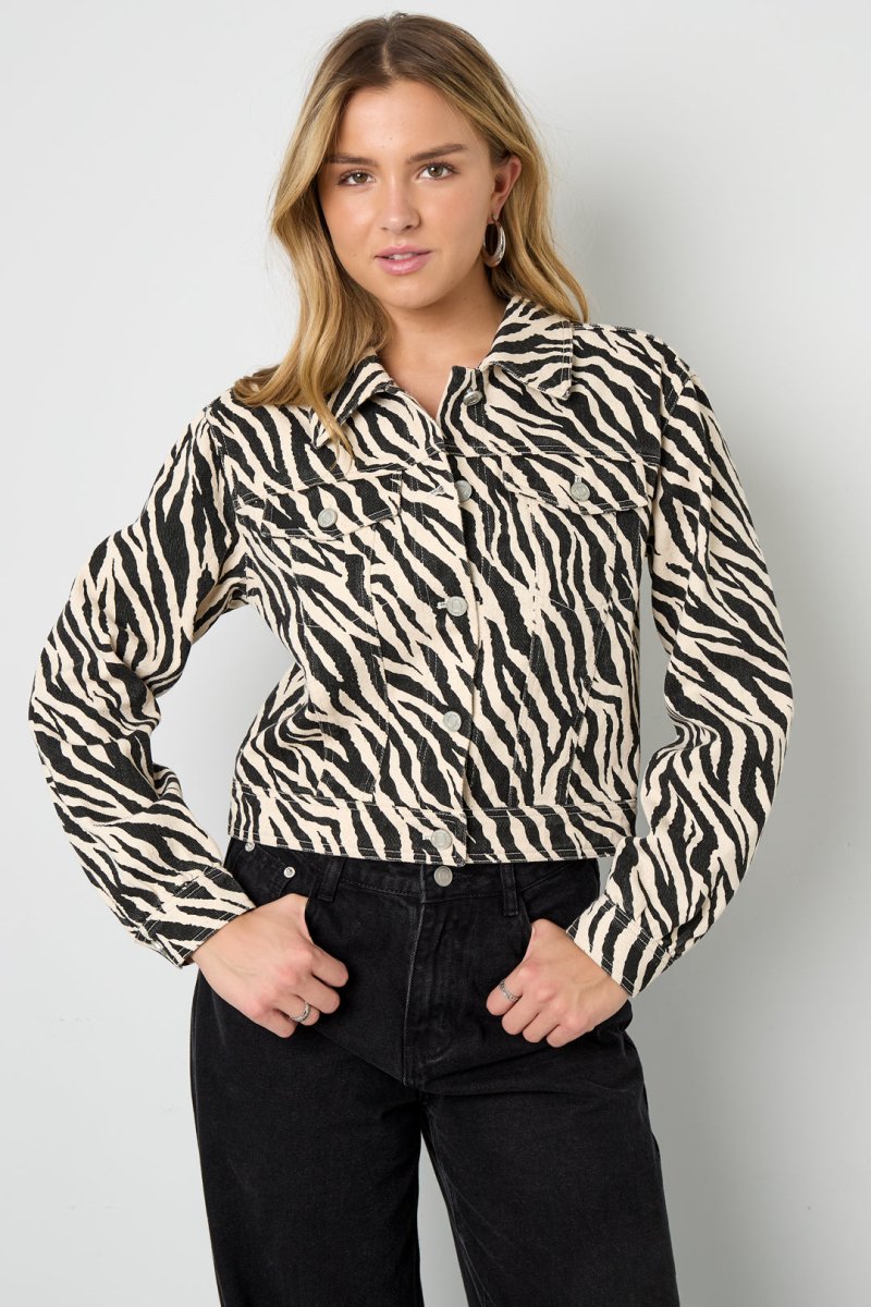 Cotton Denim Women's Jacket Street Elegant Specialty Animal Print - Velaris Femme