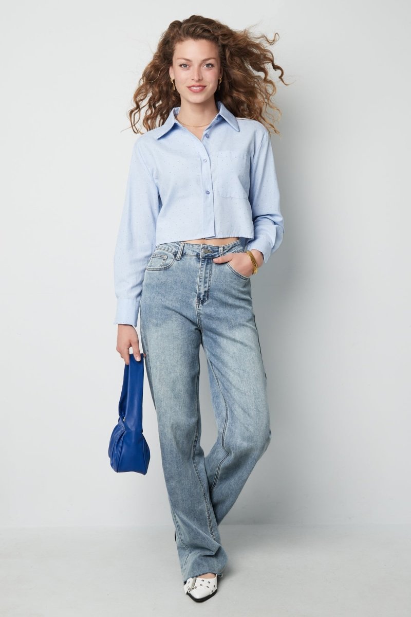 Cotton Women's Cropped Blouse Classic Button - Down - Velaris Femme