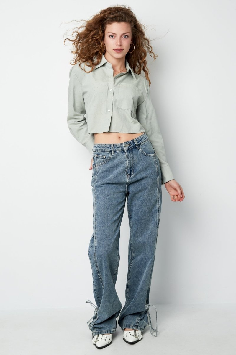 Cotton Women's Cropped Blouse Classic Button - Down - Velaris Femme