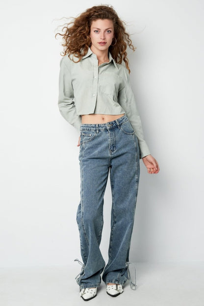 Cotton Women's Cropped Blouse Classic Button - Down - Velaris Femme