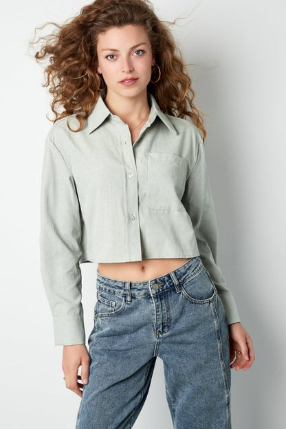 Cotton Women's Cropped Blouse Classic Button - Down - Velaris Femme