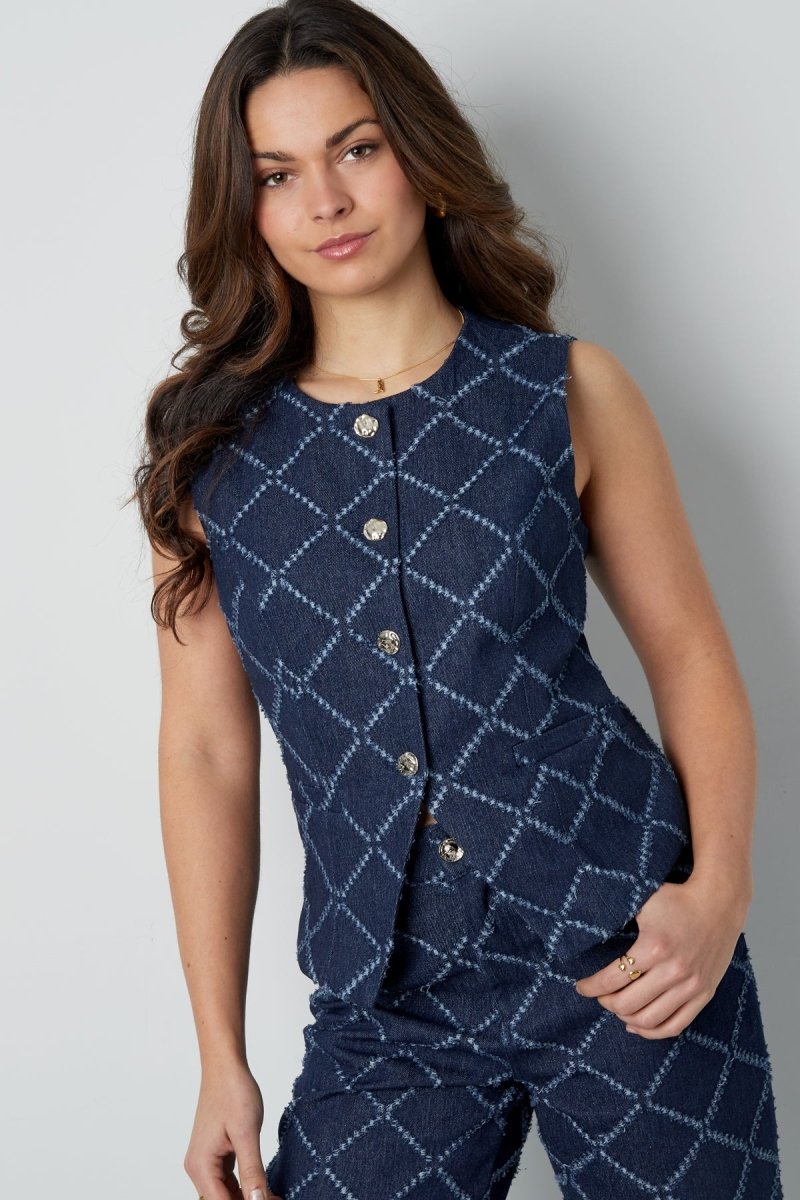 Cotton Women's Sleeveless Top Buttoned Geometric Pattern - Velaris Femme