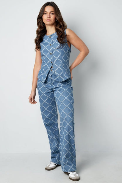 Cotton Women's Sleeveless Top Buttoned Geometric Pattern - Velaris Femme
