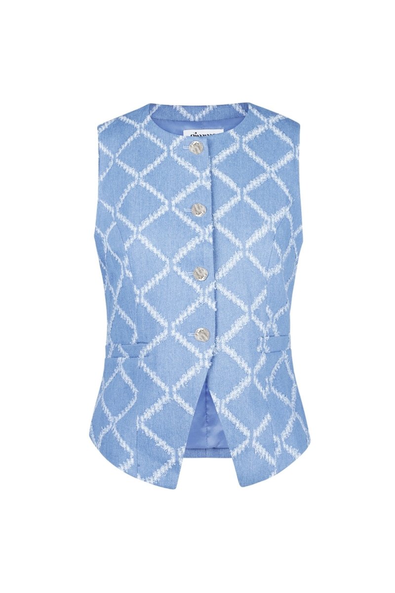 Cotton Women's Sleeveless Top Buttoned Geometric Pattern - Velaris Femme