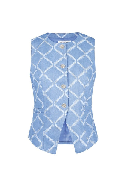 Cotton Women's Sleeveless Top Buttoned Geometric Pattern - Velaris Femme
