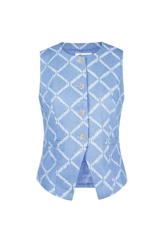 Cotton Women's Sleeveless Top Buttoned Geometric Pattern - Velaris Femme
