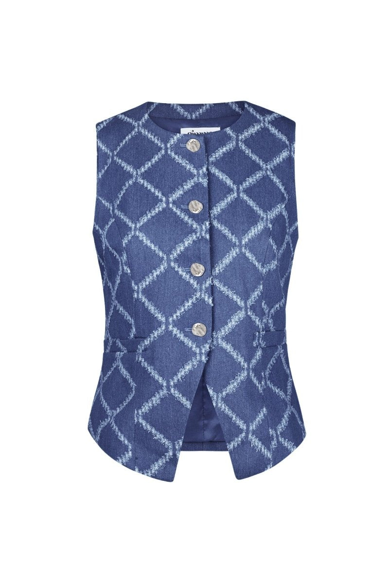 Cotton Women's Sleeveless Top Buttoned Geometric Pattern - Velaris Femme