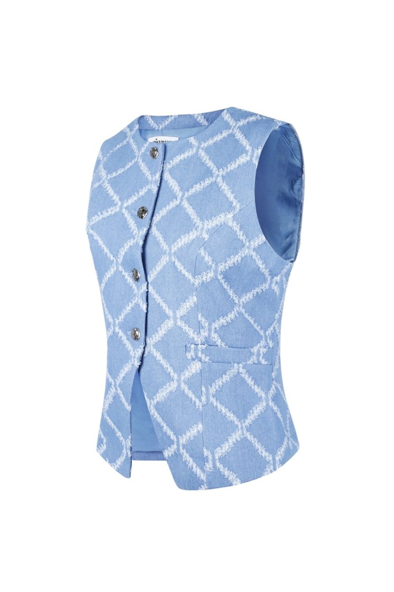 Cotton Women's Sleeveless Top Buttoned Geometric Pattern - Velaris Femme
