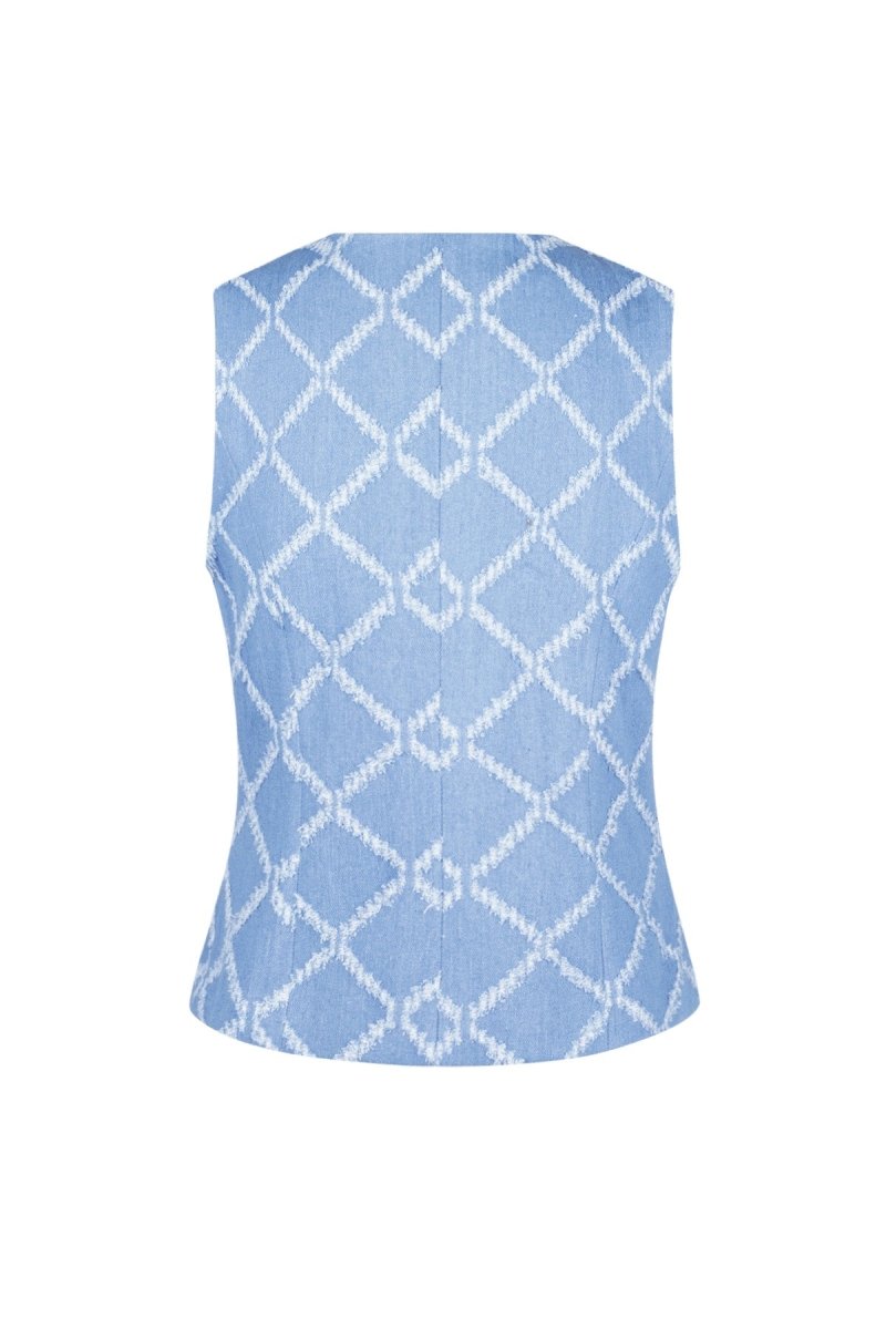 Cotton Women's Sleeveless Top Buttoned Geometric Pattern - Velaris Femme