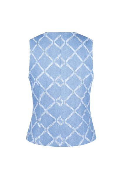 Cotton Women's Sleeveless Top Buttoned Geometric Pattern - Velaris Femme