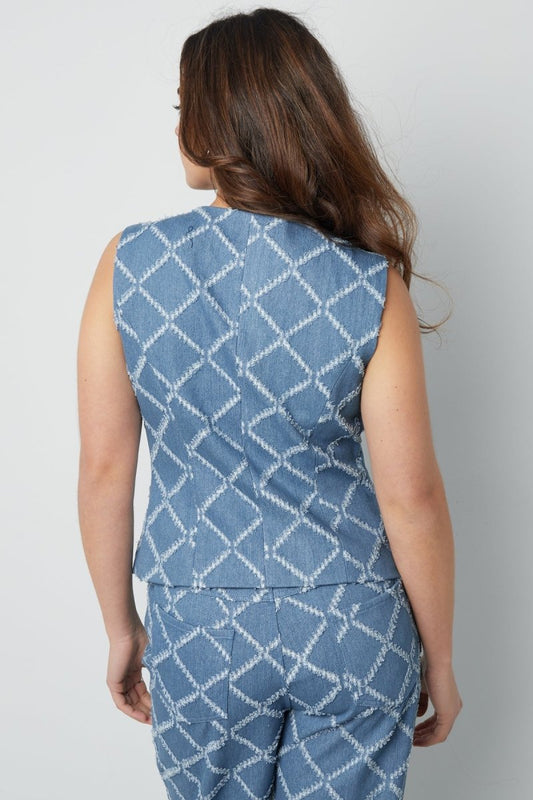 Cotton Women's Sleeveless Top Buttoned Geometric Pattern - Velaris Femme