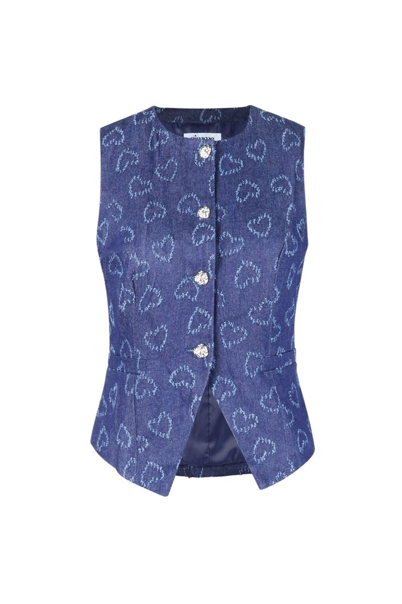 Cotton Women's Sleeveless Top Heart Pattern Button Front - Velaris Femme