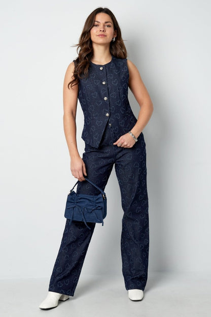 Cotton Women's Sleeveless Top Heart Pattern Button Front - Velaris Femme