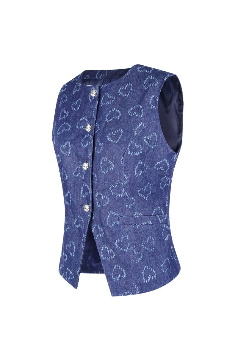 Cotton Women's Sleeveless Top Heart Pattern Button Front - Velaris Femme