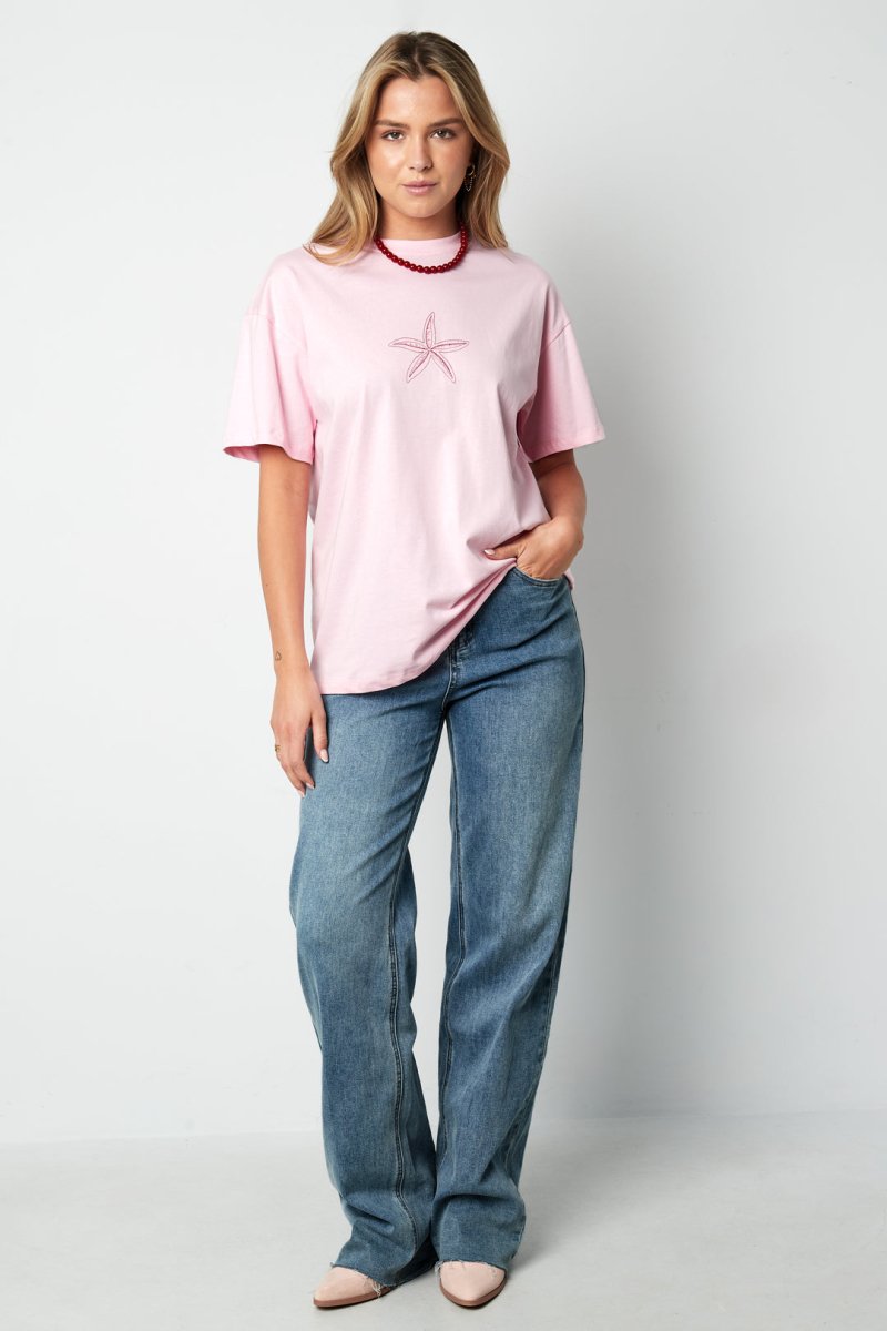 Cotton Women's T-shirt Casual Embroidered Starfish - Velaris Femme