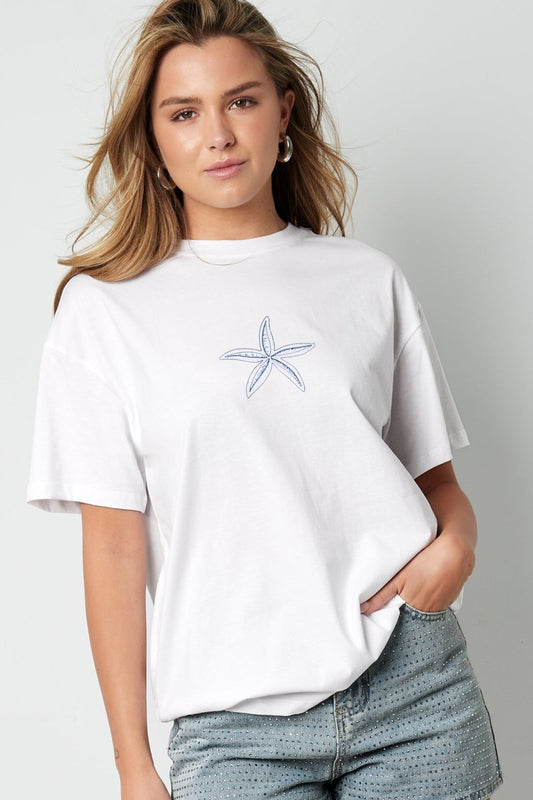 Cotton Women's T-shirt Casual Embroidered Starfish - Velaris Femme