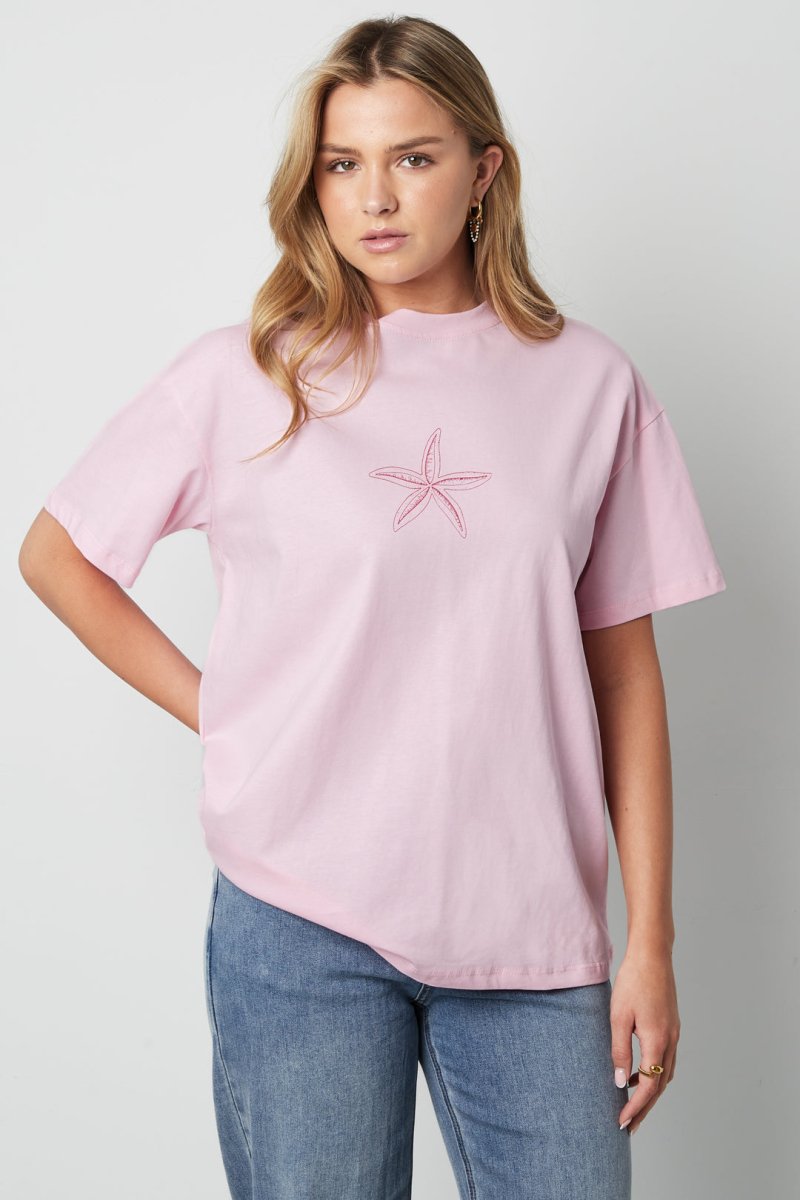 Cotton Women's T-shirt Casual Embroidered Starfish - Velaris Femme