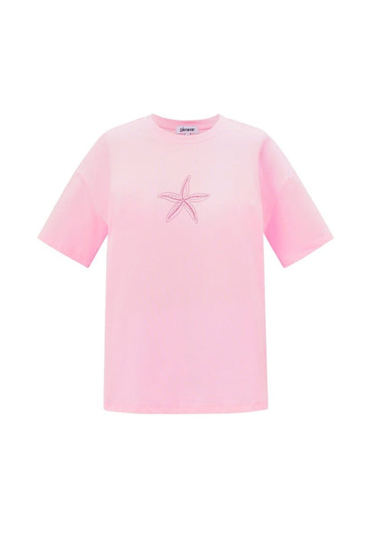 Cotton Women's T-shirt Casual Embroidered Starfish - Velaris Femme