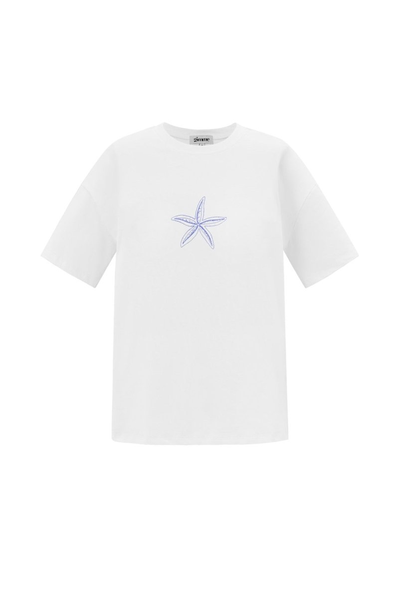 Cotton Women's T-shirt Casual Embroidered Starfish - Velaris Femme